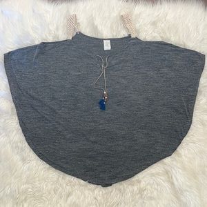 Lucky Brand Gray With Macrame Shoulder Straps Swimwear Cover-Up